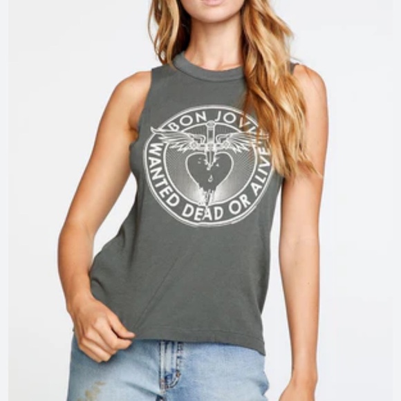 Chaser Tops - Chaser Women’s Graphic Gauzy Cotton Bon Jovi Muscle Tank Size X-Small